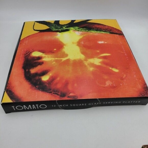 Prima Donna Glass Serving Platter 12" Square Reverse Painted Tomato New - Picture 3 of 7